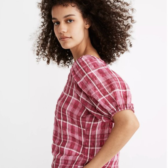 Plaid Puff-Sleeve Top - Picture 3 of 5